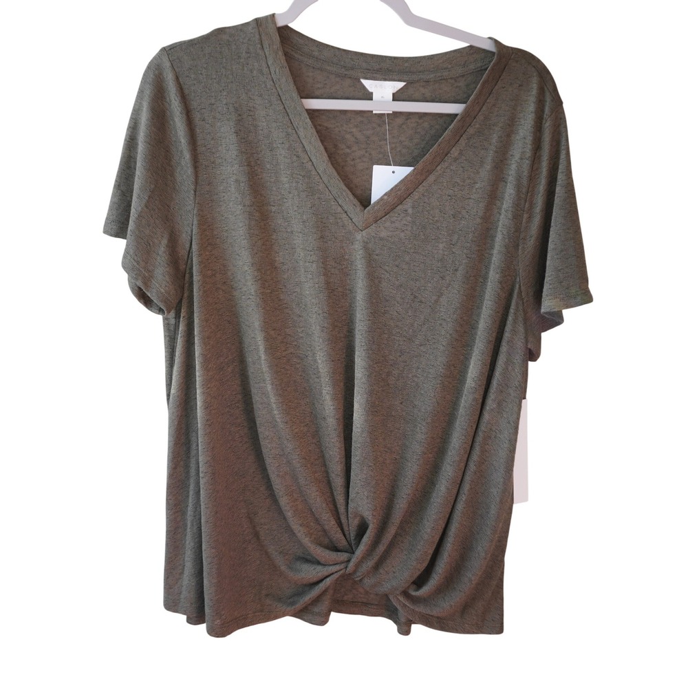 Caslon Olive Green Twist Front V-Neck Short Sleeve T-Shirt XL Casual Normcore